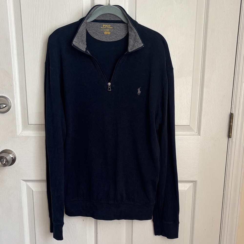 POLO RALPH LAUREN Navy Blue quarter Zip pullover sz Medium cotton Viscose blend